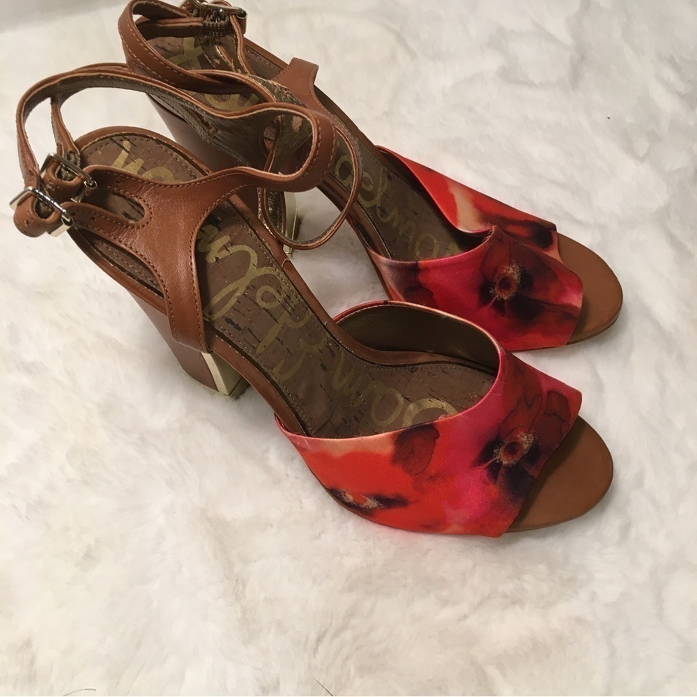 Sam Edelman Odetta Satin Floral Heeled Sandals Size 8.5M SB-D